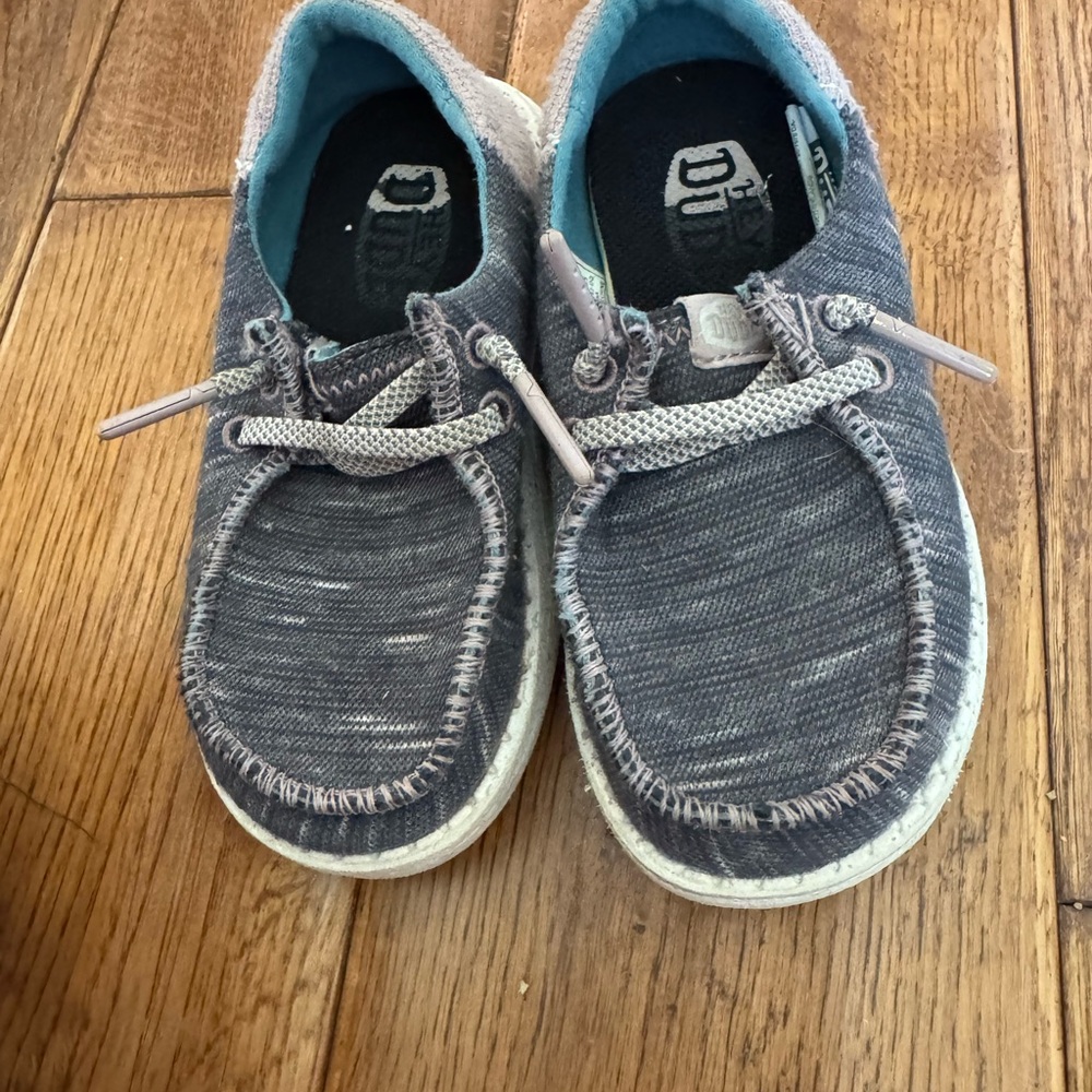 Hey Dude Gray and White Sneakers with Moccasin-Style Stitching